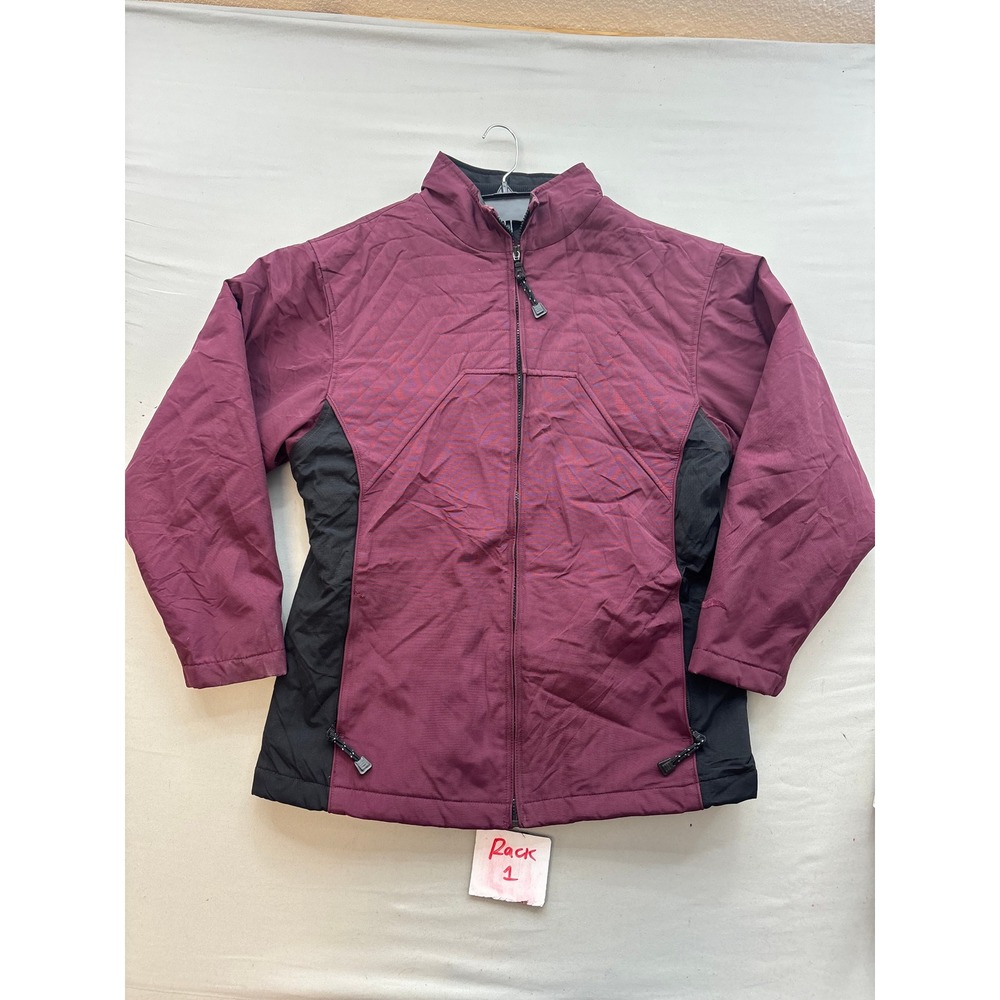 Ski Tek Mens Burgundy Black Full Zip Insulated Nylon Jacket Size Large RN 98223